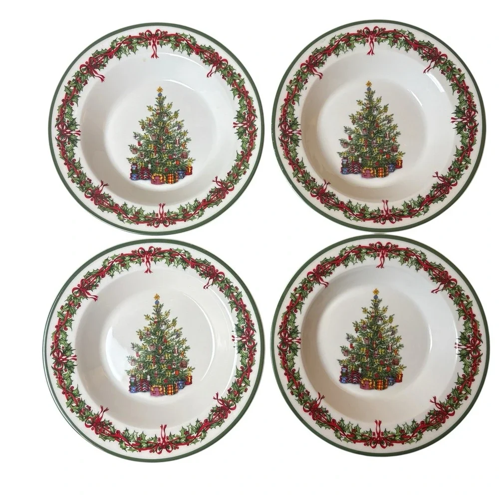 Set Of 4 Christopher Radko Christmas Holiday Wide Rim Soup Bowl/Serving 9